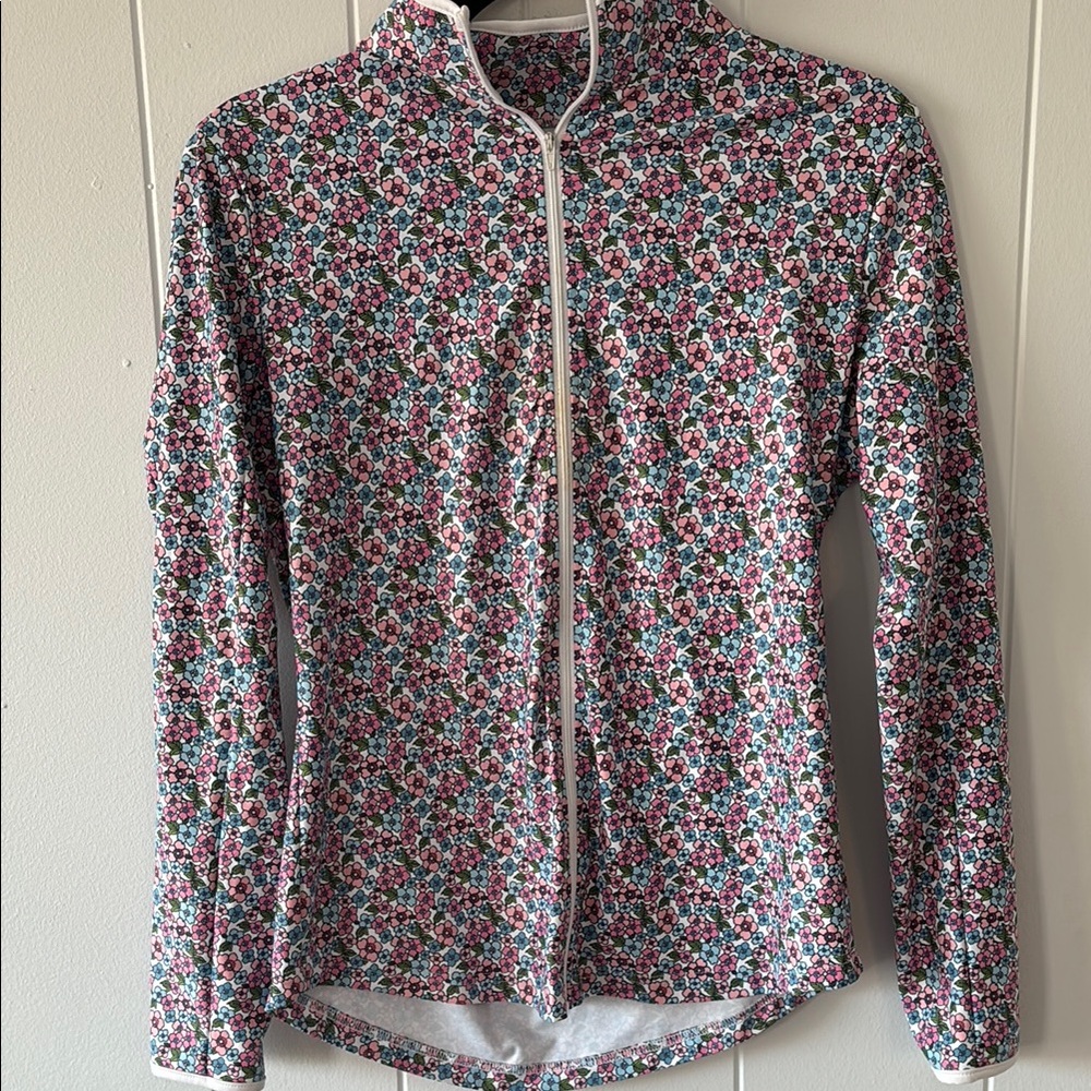 Floral Zip-Front Women's Jacket - Pink/Blue Print